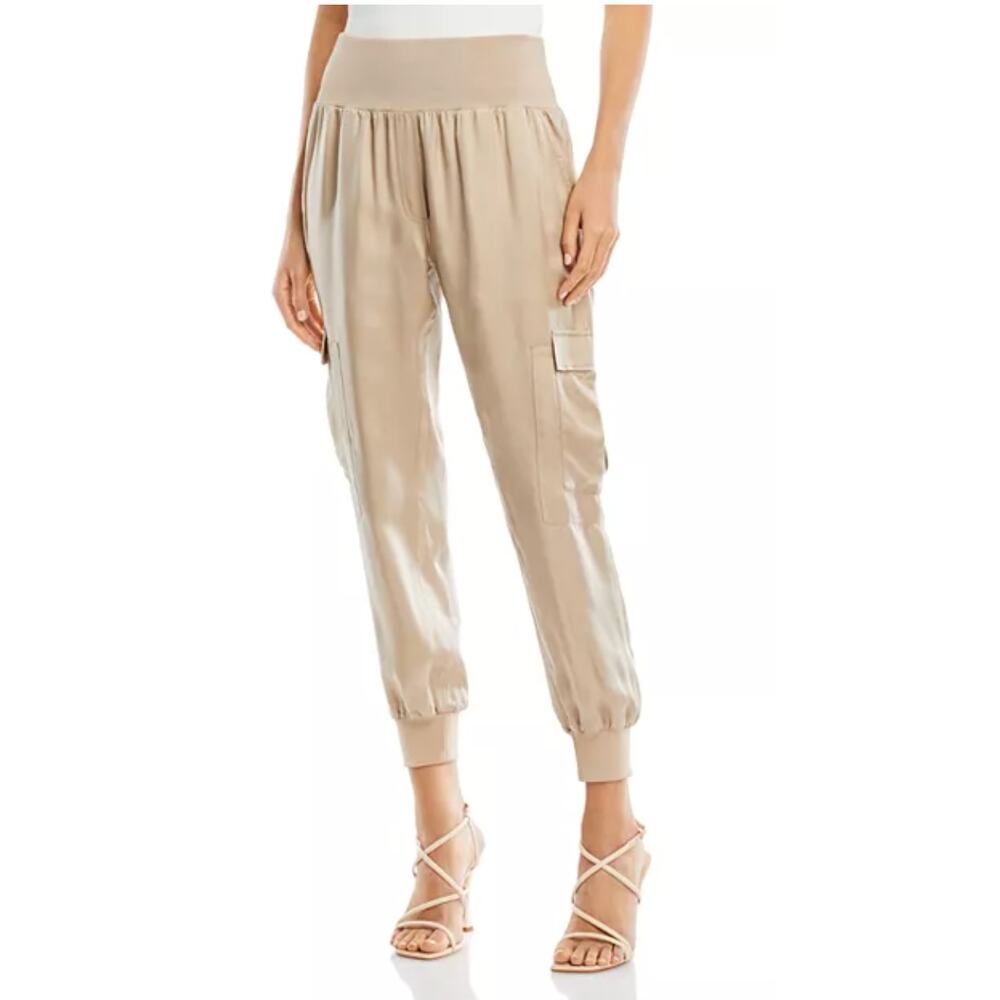 Cinq à Sept Giles Cupro Satin Cargo Jogger Pants Cream Size L